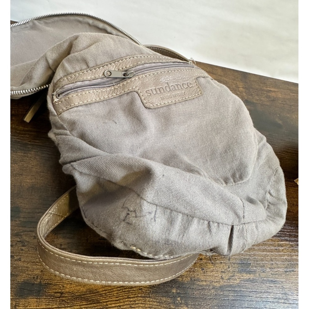 Sundance Leather Saddle Bag Crossbody Purse Taupe Made in Italy Boho Rounded - Picture 9 of 16